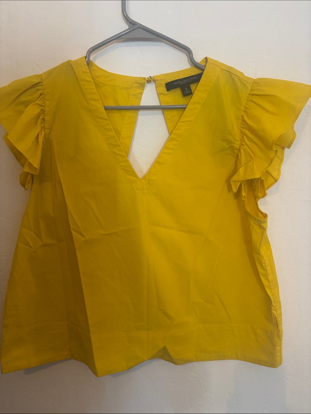 Ruffle Sleeve V-Neck Top- Yellow